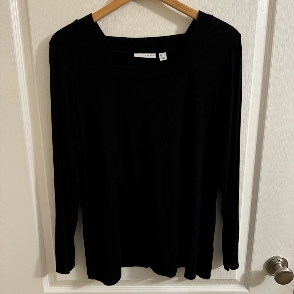 Susan Graver Women's Black Long Sleeve Top, size L